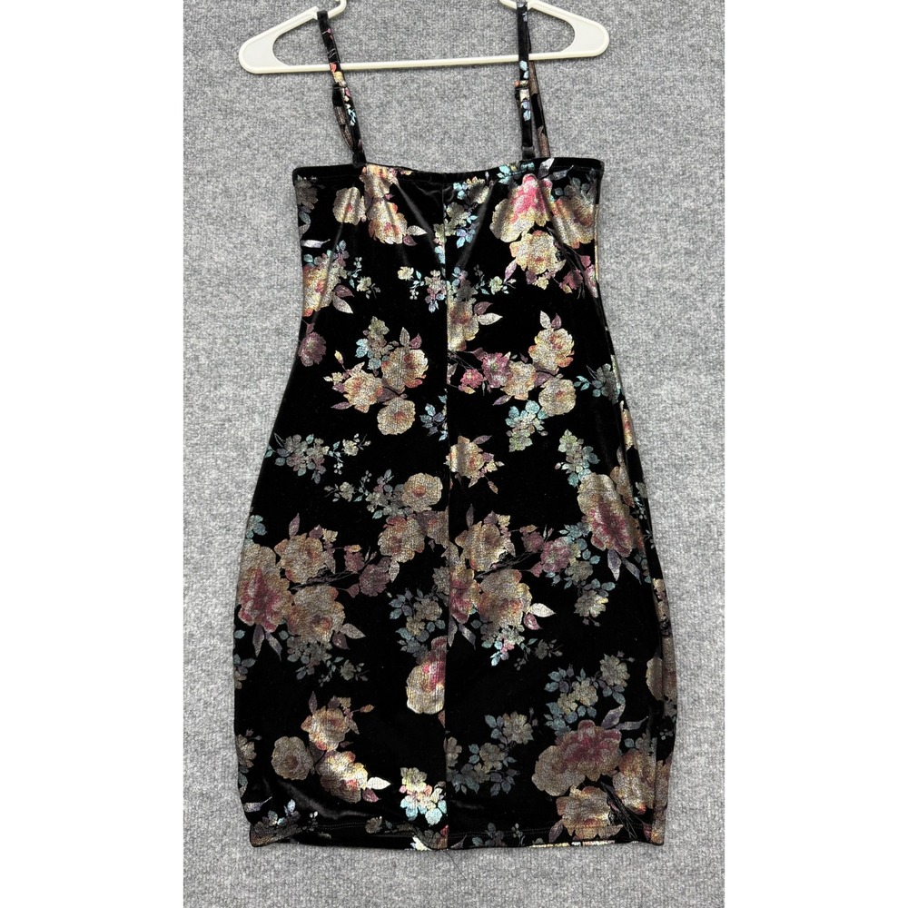 rue21 Womens Medium Black Metallic Floral Velvet Bodycon Dress Adjustable Straps